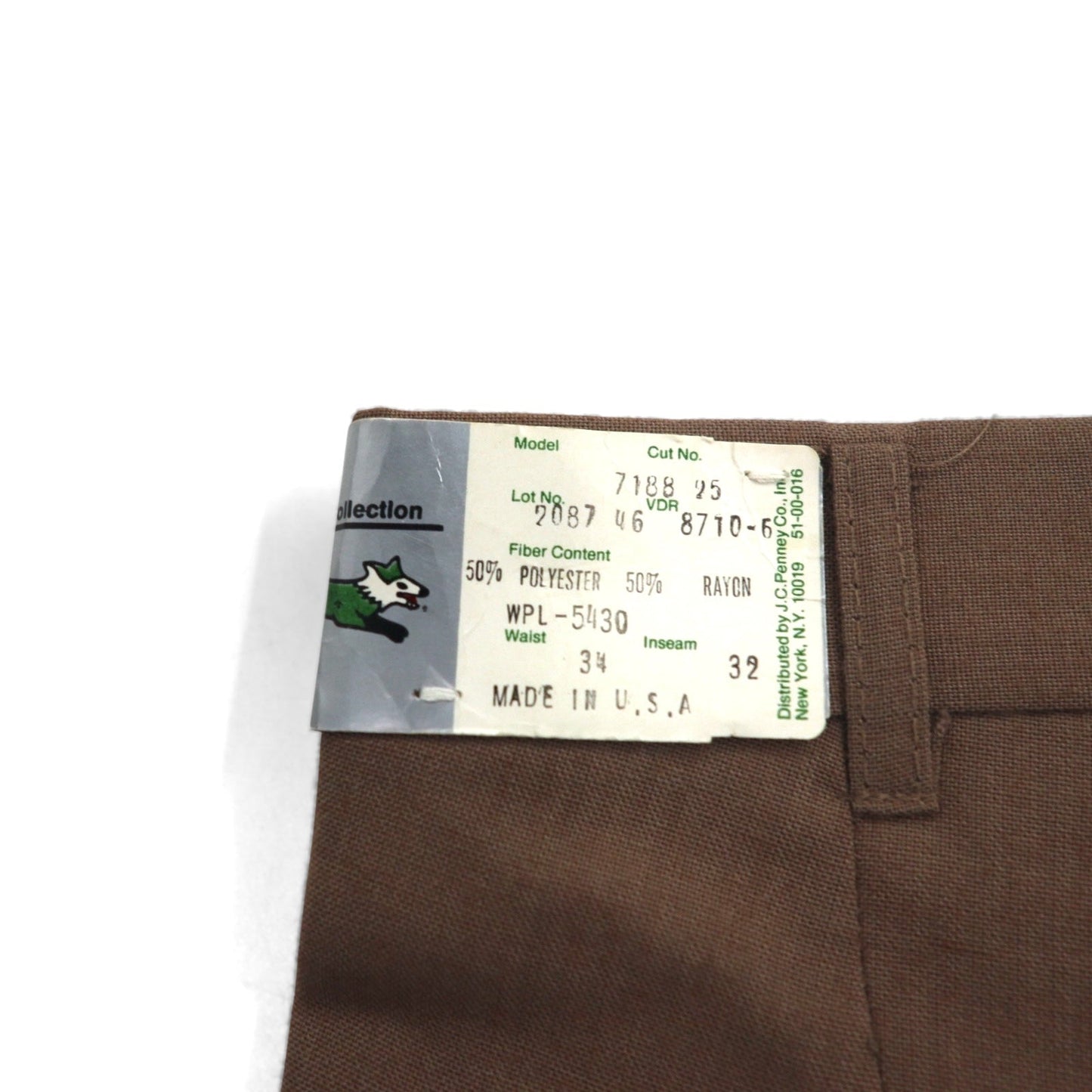 J.C.Penney 80年代 USA製 The Fox Collection 2タック スラックスパンツ L ブラウン ロケットTALONジップ デッドストック 未使用品