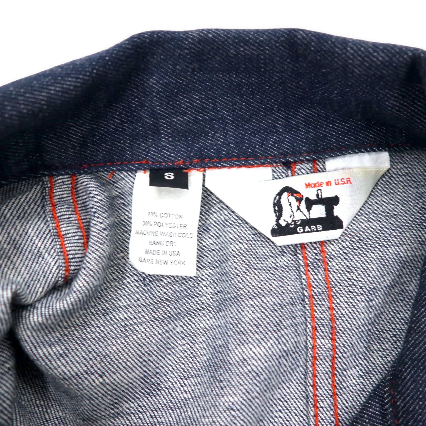 GARB USA製 デニム チャイナジャケット カバーオール S ブルー