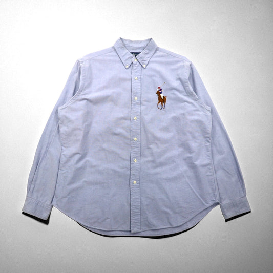 Ralph Lauren 90年代 ビッグポニー刺繍 CLASSIC FIT オックスフォード ボタンダウンシャツ XL ブルー コットン