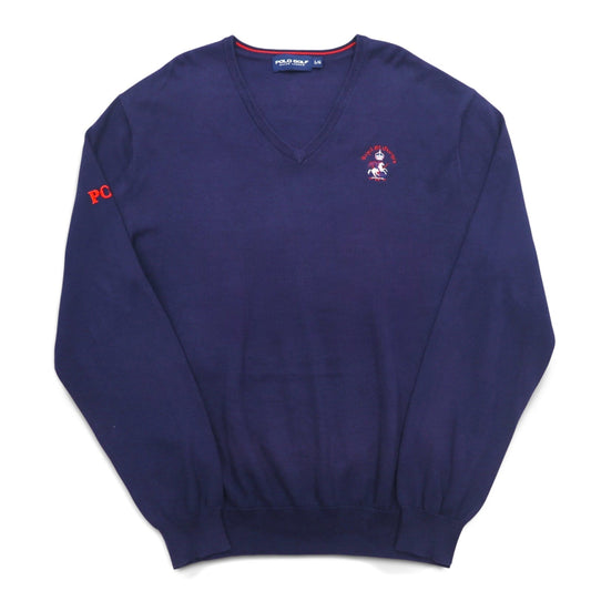 POLO GOLF RALPH LAUREN Vネック コットンニット セーター L ネイビー ポニー ロゴ刺繍 Royal St George's