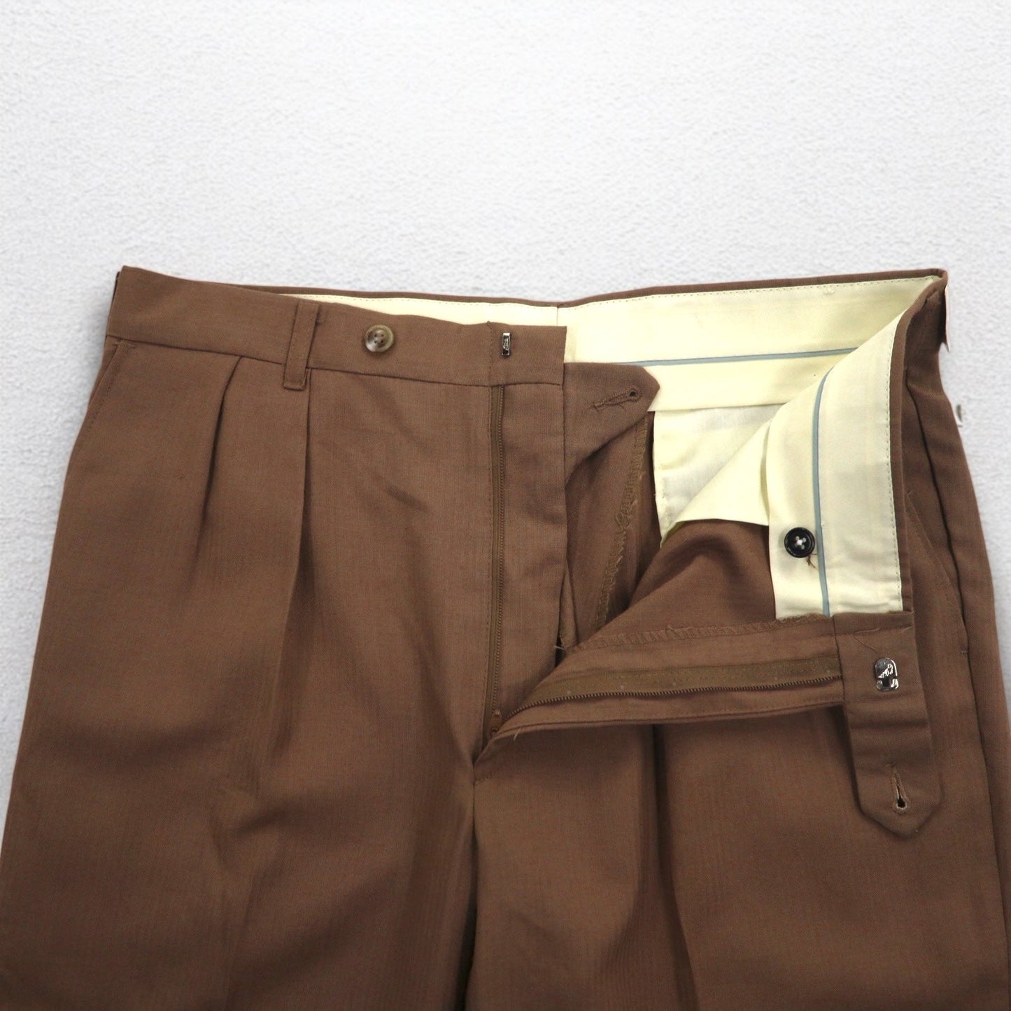 J.C.Penney 80年代 USA製 The Fox Collection 2タック スラックスパンツ L ブラウン ロケットTALONジップ デッドストック 未使用品