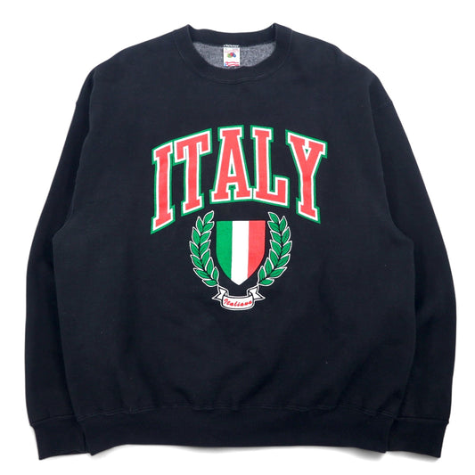 FRUIT OF THE LOOM 90年代 USA製 プリント スウェット XL ブラック コットン SUPER COTTON