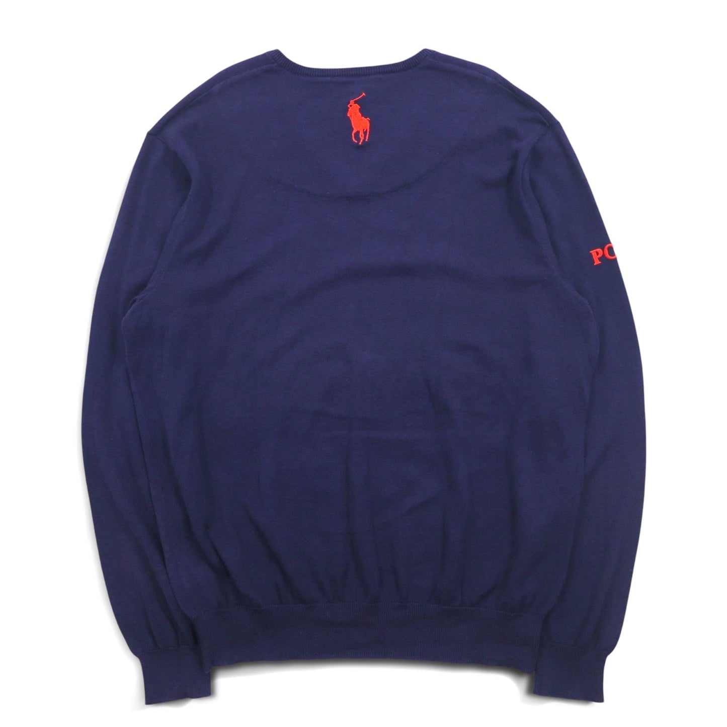 POLO GOLF RALPH LAUREN Vネック コットンニット セーター L ネイビー ポニー ロゴ刺繍 Royal St George's