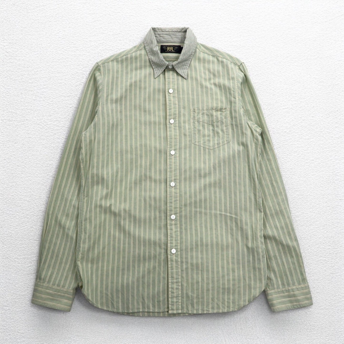 RRL DOUBLE RL RALPH LAUREN クレリックシャツ S グリーン ストライプ チンストラップ
