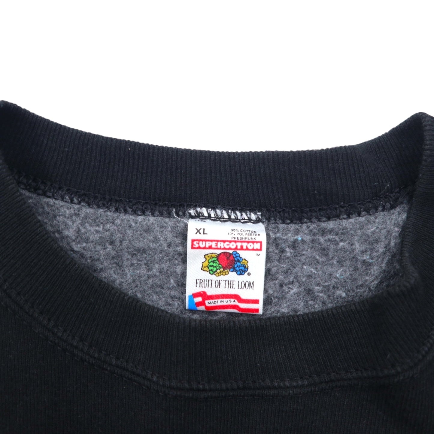 FRUIT OF THE LOOM 90年代 USA製 プリント スウェット XL ブラック コットン SUPER COTTON