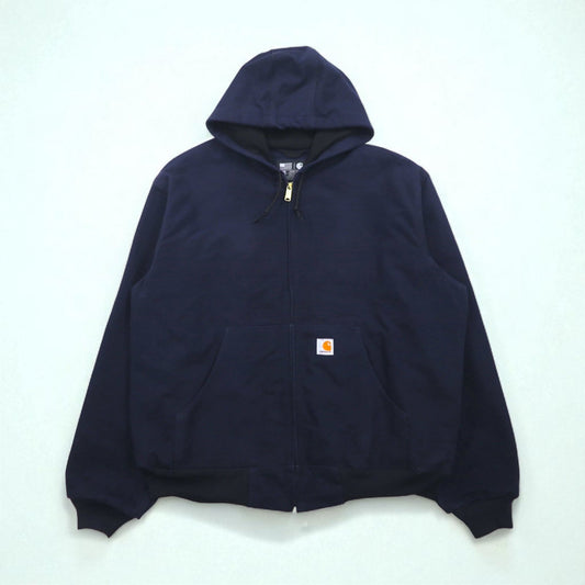 Carhartt USA製 ルーズフィット LOOSE FIT ダック アクティブジャケット フルジップパーカー 2XL ネイビー UFCW J131