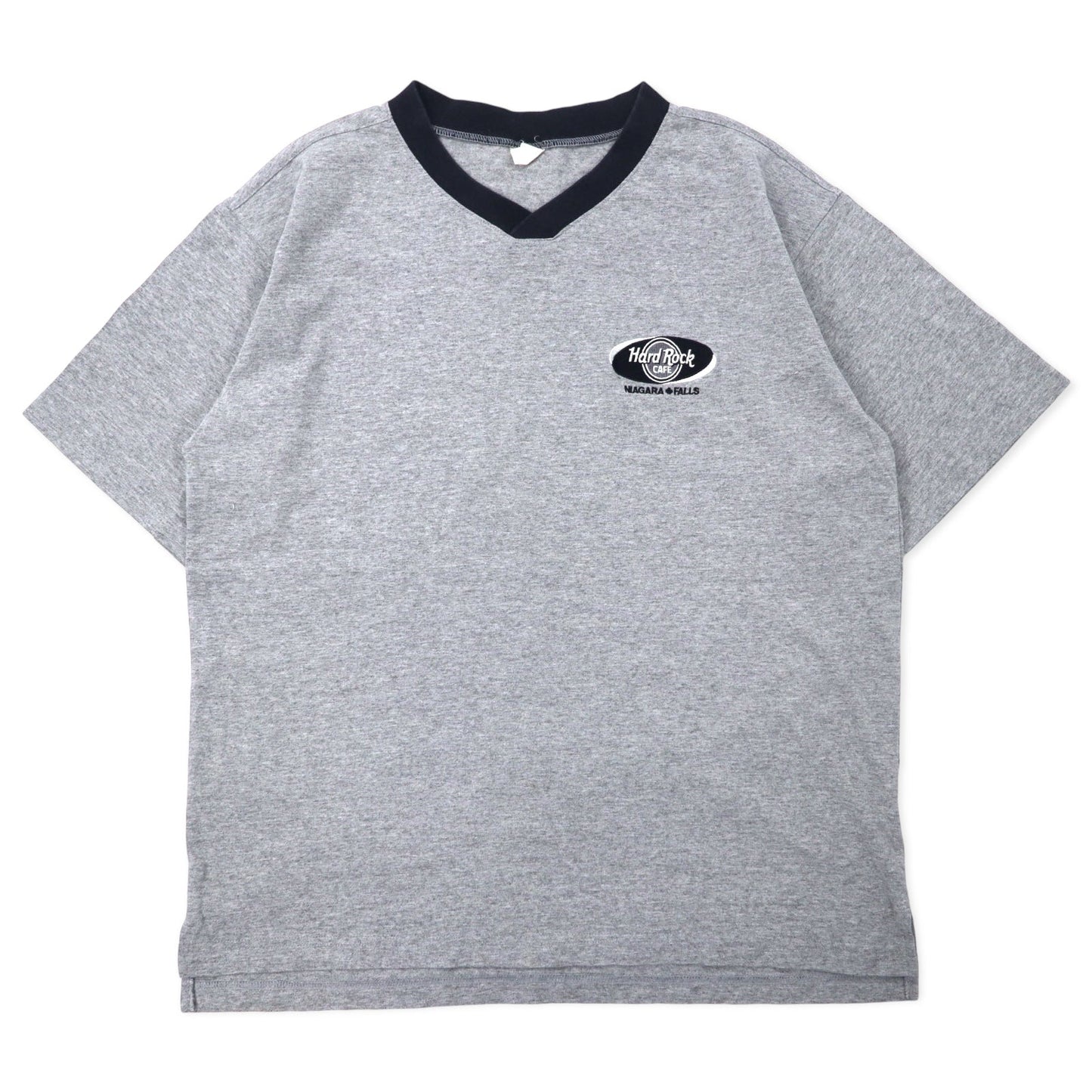 Hard Rock CAFE カナダ製 90年代 リンガーTシャツ M グレー コットン ワンポイントロゴ刺繍 NIAGARA FALLS ビッグサイズ