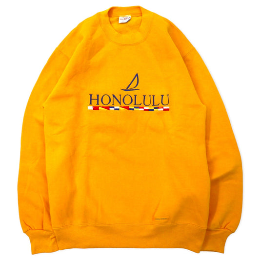 Crazy Shirts USA製 90年代 刺繍 スウェット S イエロー コットン 裏起毛 HONOLULU