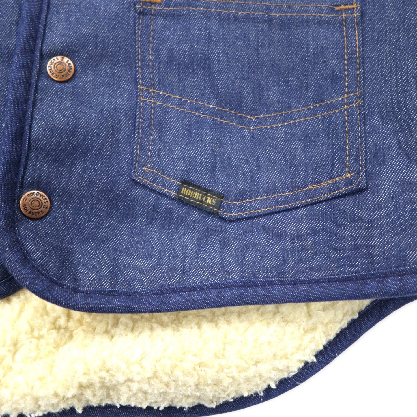 ROEBUCKS ( Sears ) 80年代 ボアライナー デニムベスト S ブルー コットン 2ポケット