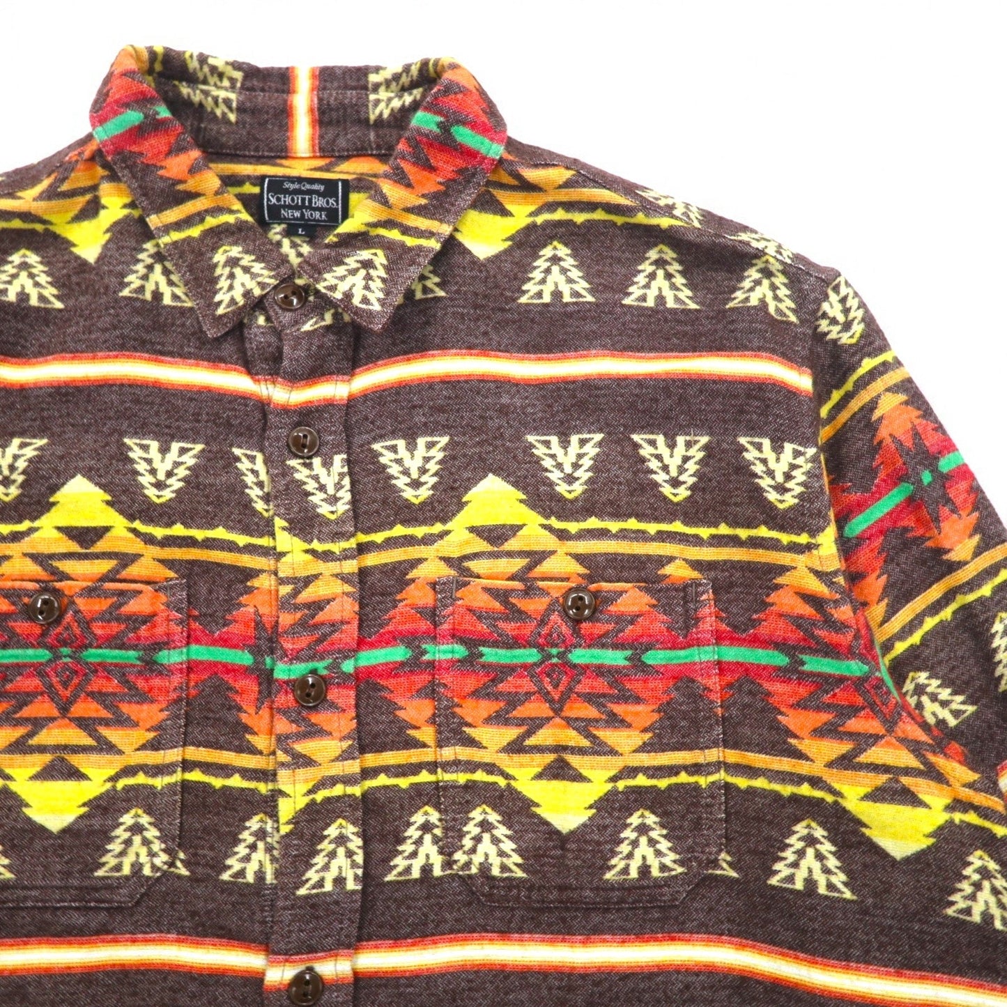 SCHOTT BROS. ネイティブ柄 フランネル シャツ L マルチカラー コットン 胸ポケット 3105047