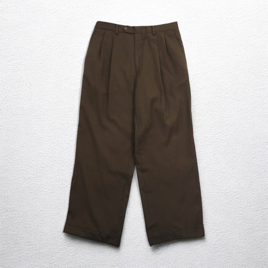 LAUREN RALPH LAUREN 90年代 120's & CASHMERE カシミヤ 2タック ワイド スラックスパンツ M ブラウン ウール