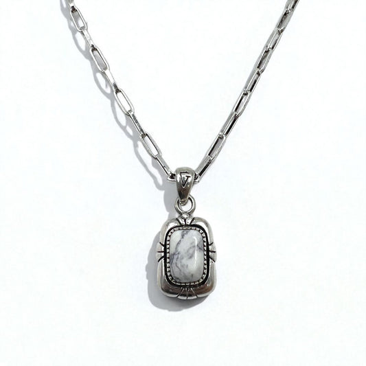 Vintage White Turquoise Pendant Necklace インディアンジュエリー ホワイトターコイズ ホピチェーン ネックレス ペンダント シルバー 925 G刻印