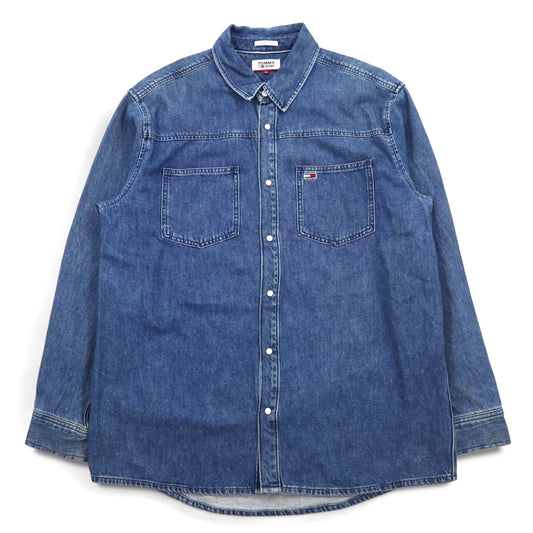 TOMMY JEANS バックプリント デニムシャツ L インディゴ ブルー スナップボタン RELAXED FIT DM0DM06735