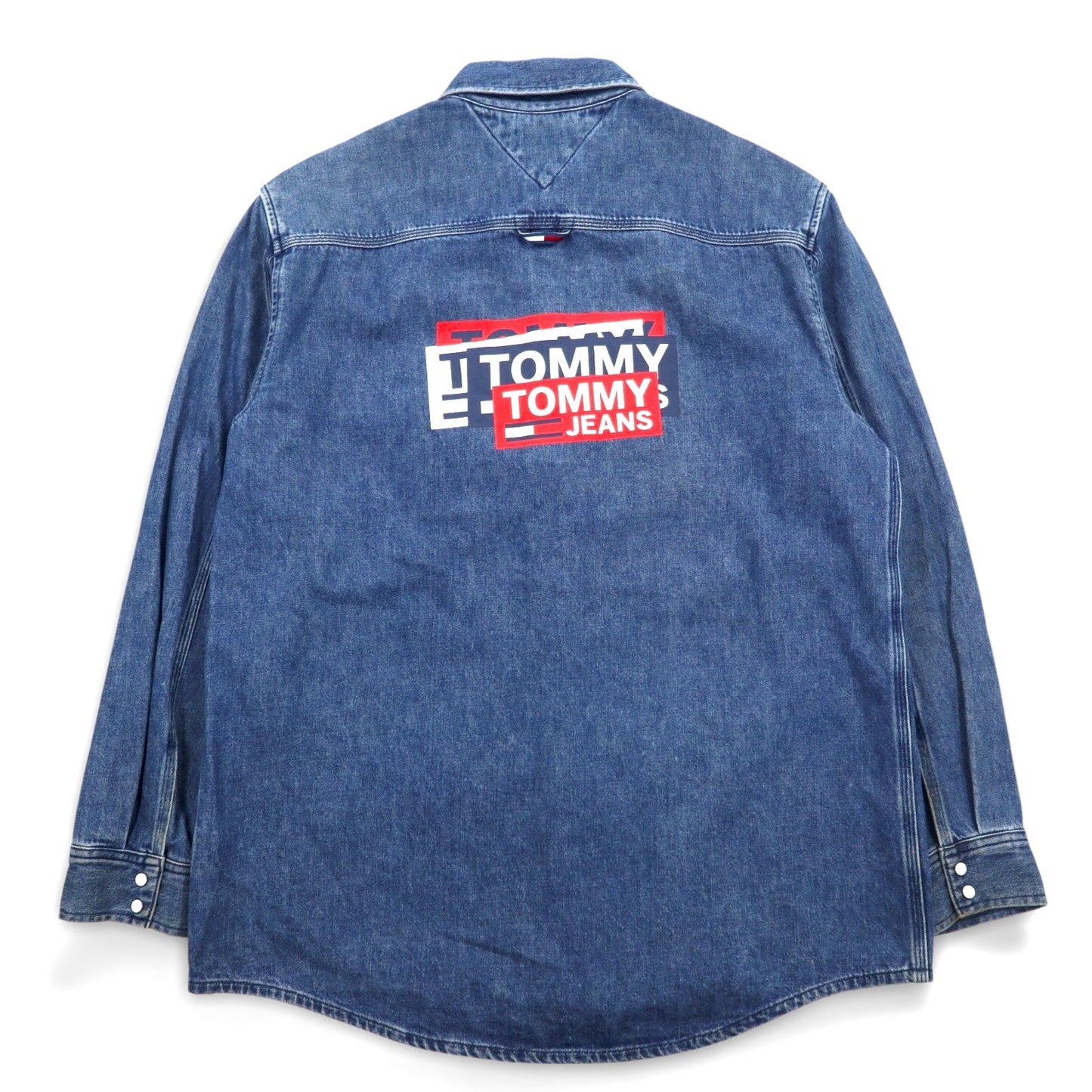 TOMMY JEANS バックプリント デニムシャツ L インディゴ ブルー スナップボタン RELAXED FIT DM0DM06735