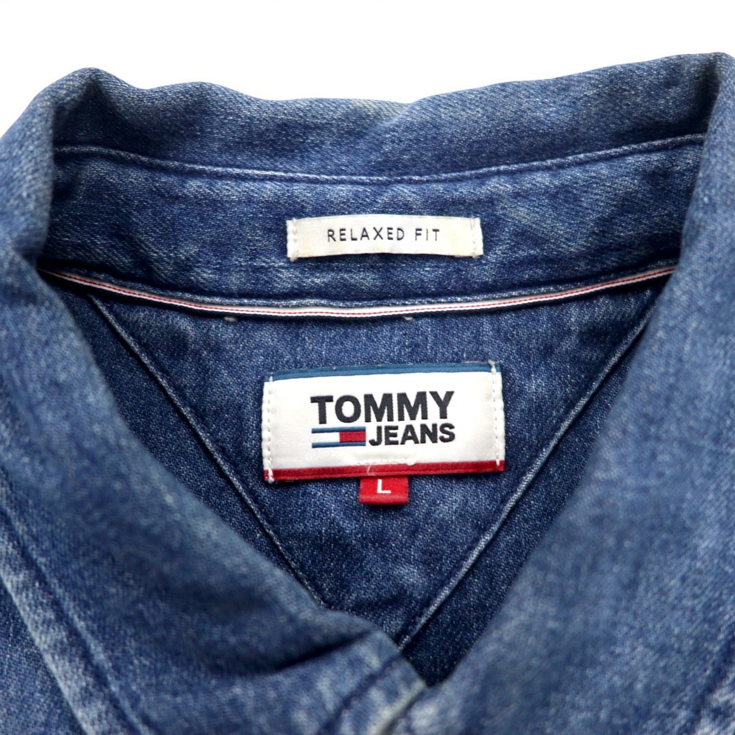 TOMMY JEANS バックプリント デニムシャツ L インディゴ ブルー スナップボタン RELAXED FIT DM0DM06735