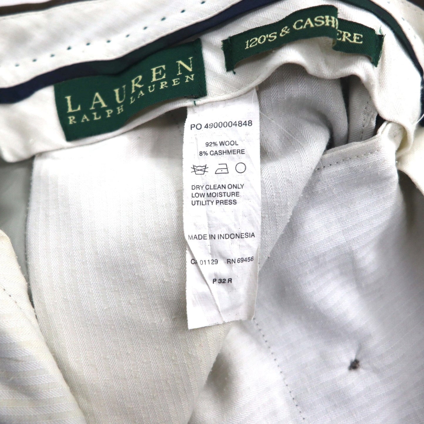 LAUREN RALPH LAUREN 90年代 120's & CASHMERE カシミヤ 2タック ワイド スラックスパンツ M ブラウン ウール