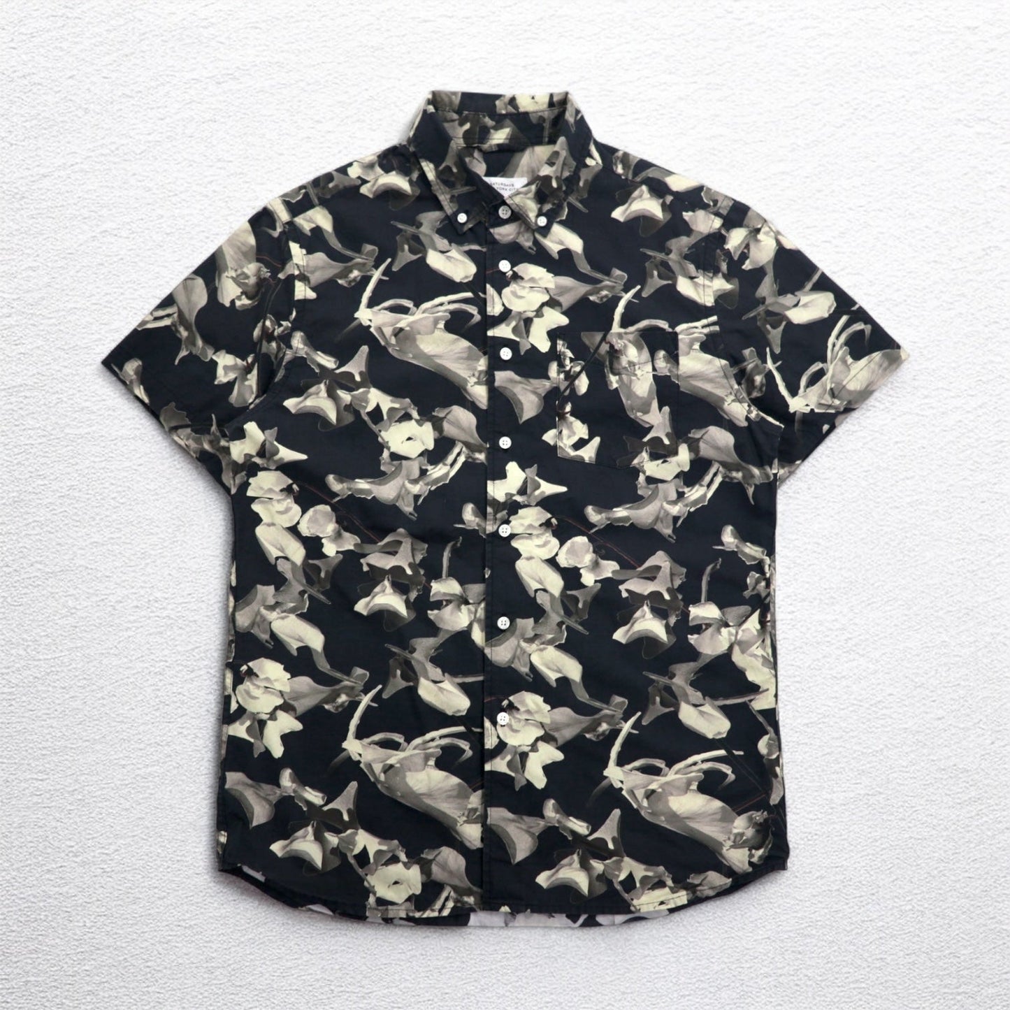 SATURDAYS NYC 半袖 ボタンダウンシャツ M ブラック モノトーン コットン 総柄
