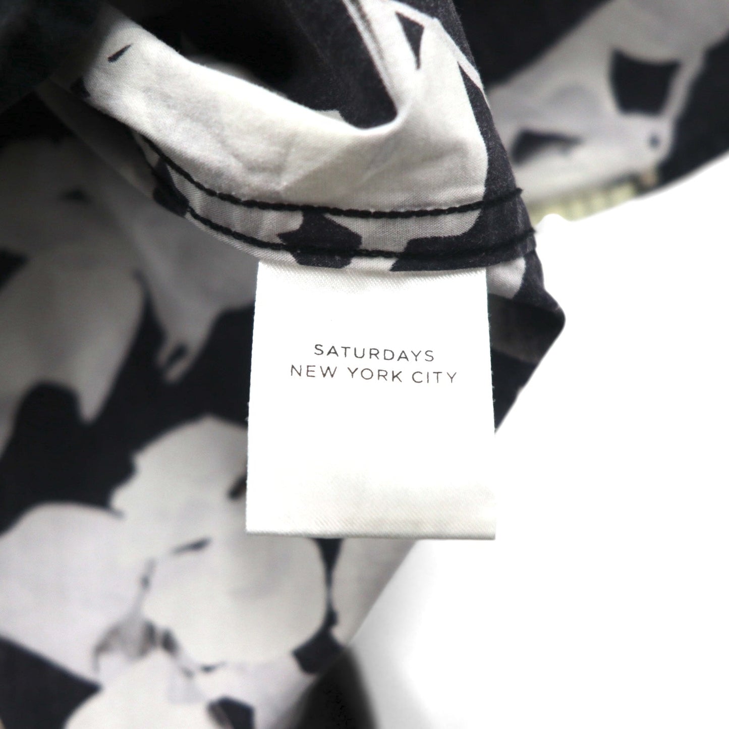 SATURDAYS NYC 半袖 ボタンダウンシャツ M ブラック モノトーン コットン 総柄