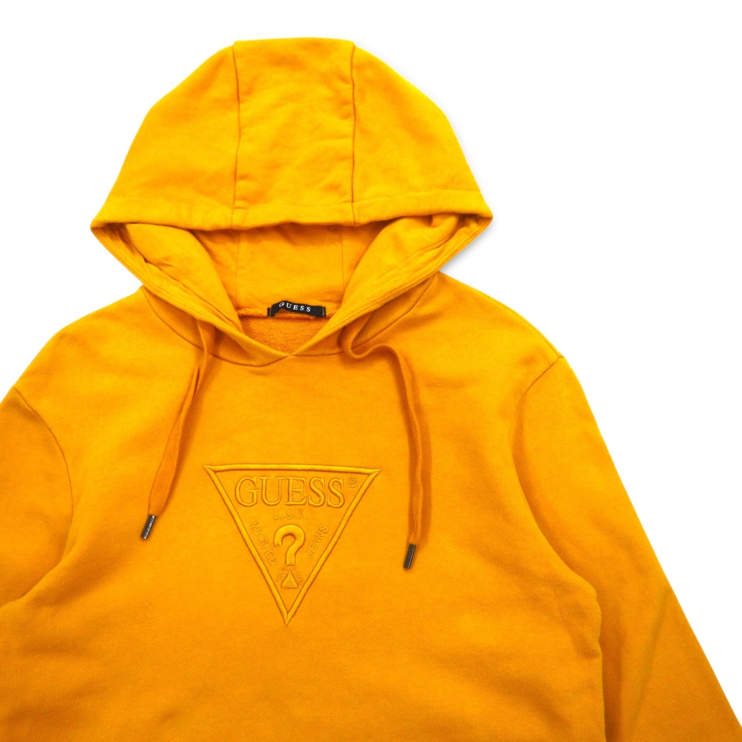 GUESS トライアングルロゴ 刺繍 プルオーバーパーカー M イエロー コットン MI3K9471