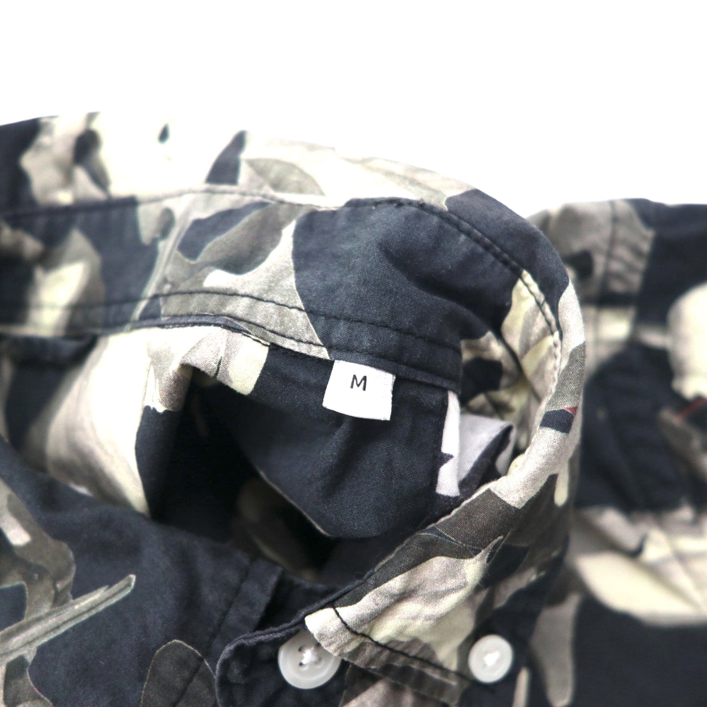 SATURDAYS NYC 半袖 ボタンダウンシャツ M ブラック モノトーン コットン 総柄