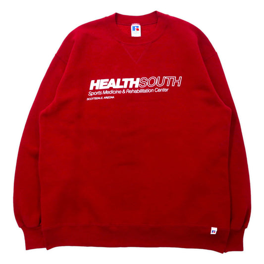 RUSSELL ATHLETIC USA製 90年代 プリントスウェット XL レッド コットン 裏起毛 HEALTH SOUTH ビッグサイズ