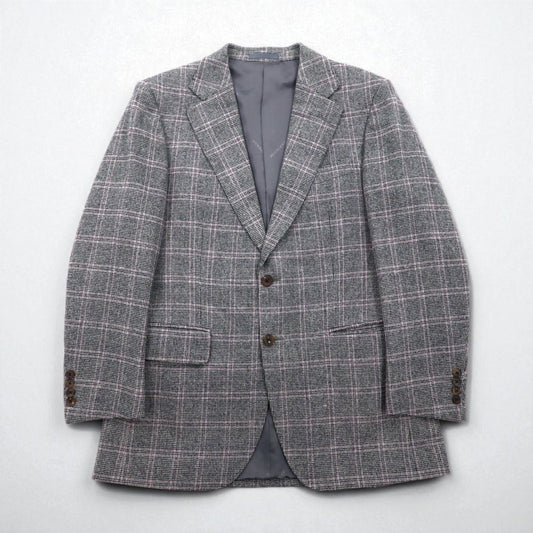 BURBERRY カシミヤ混 2B ツイードジャケット M グレー チェック ウール 羊毛 日本製