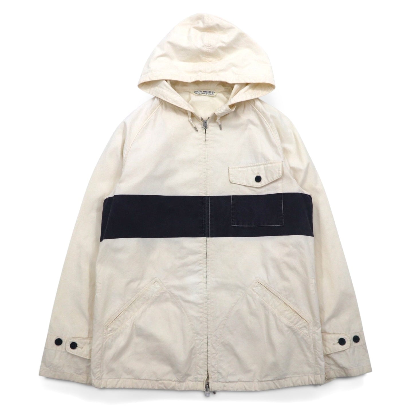 PHIGVEL デッキパーカー S ホワイト ドローコード WALDES ダブルジップ ヴィンテージ加工 PMX-OT01 日本製