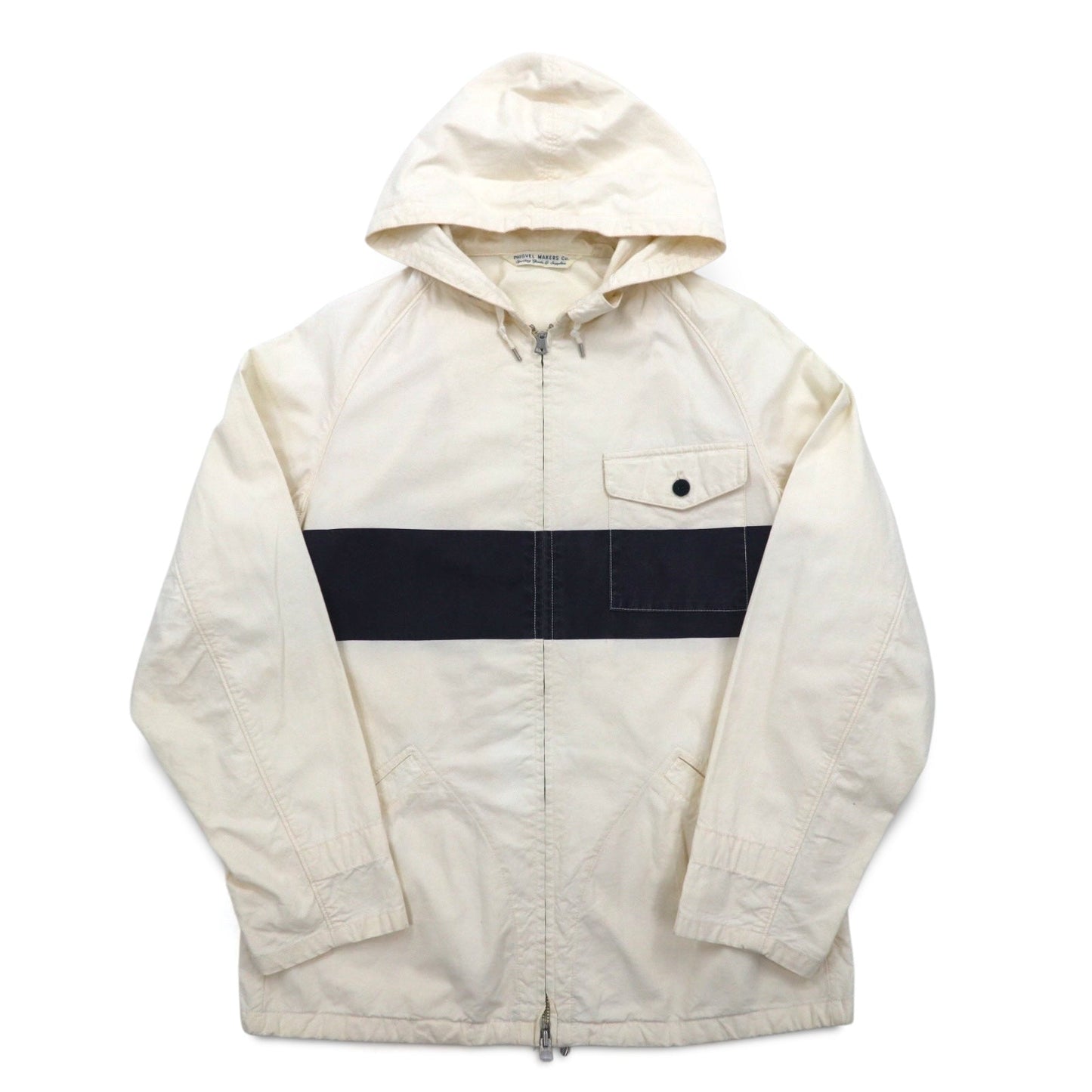 PHIGVEL デッキパーカー S ホワイト ドローコード WALDES ダブルジップ ヴィンテージ加工 PMX-OT01 日本製