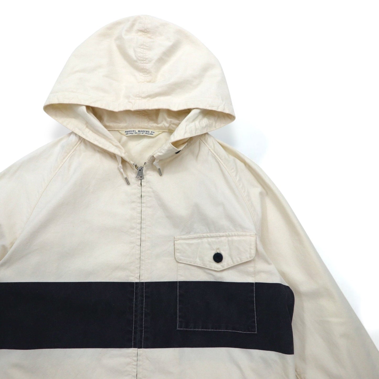 PHIGVEL デッキパーカー S ホワイト ドローコード WALDES ダブルジップ ヴィンテージ加工 PMX-OT01 日本製