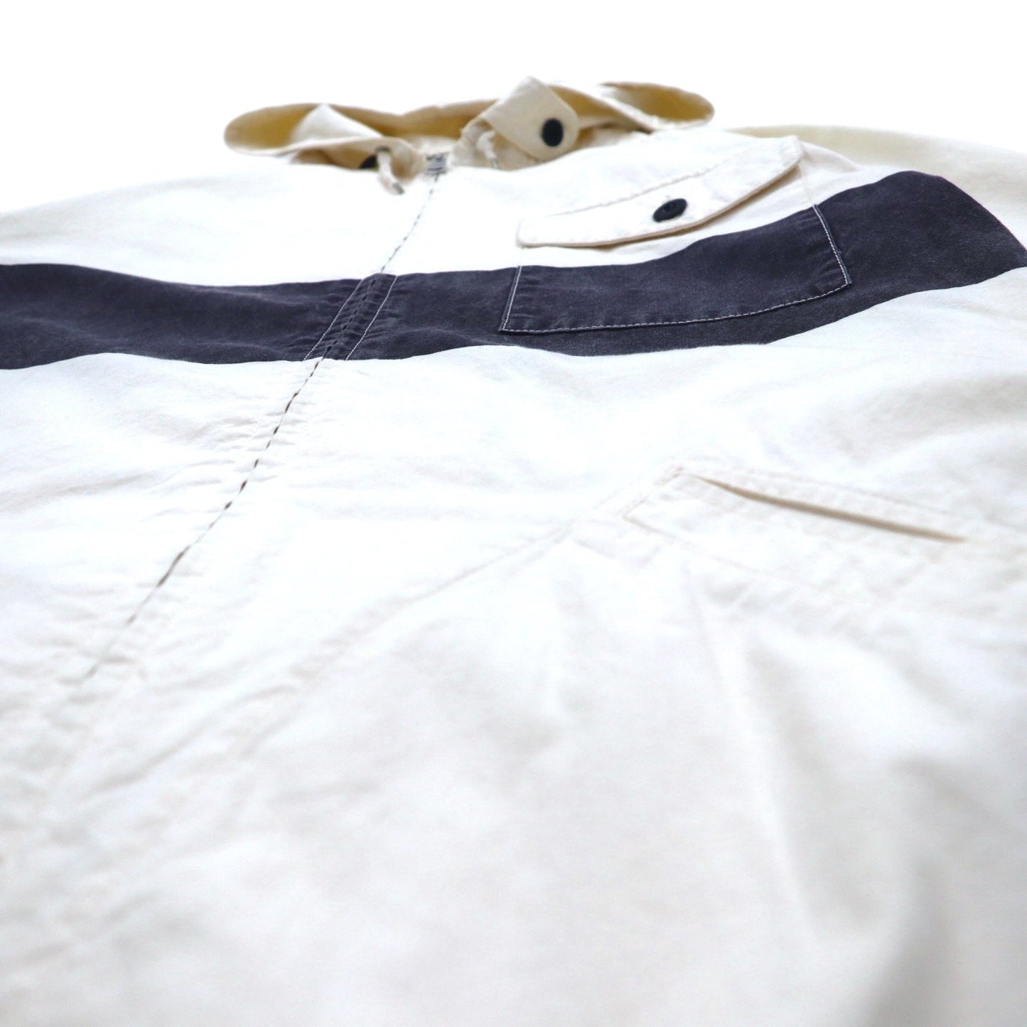 PHIGVEL デッキパーカー S ホワイト ドローコード WALDES ダブルジップ ヴィンテージ加工 PMX-OT01 日本製