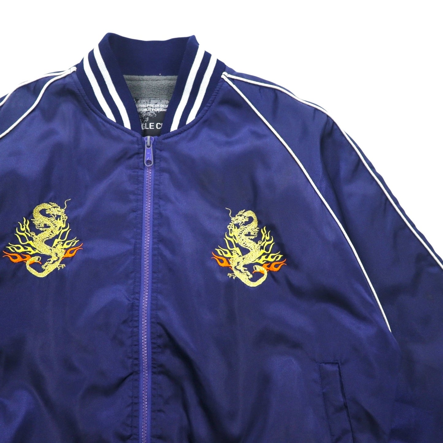 Japan Vintage 90s Souvenir Jacket BUGLE CLUB スカジャン M ネイビー 龍 刺繍