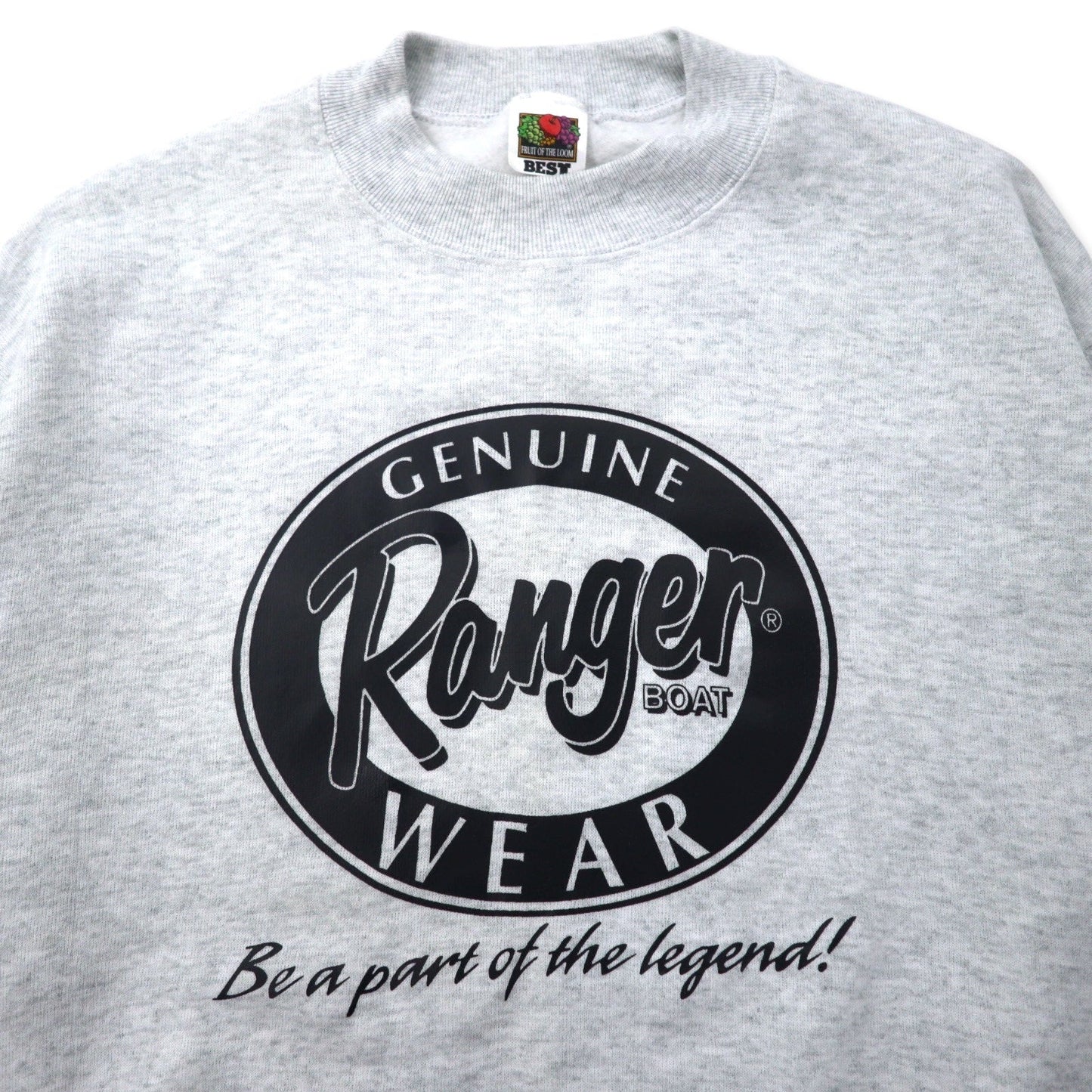 FRUIT OF THE LOOM 90年代 BEST プリント スウェット L グレー コットン 裏起毛 Ranger BOAT