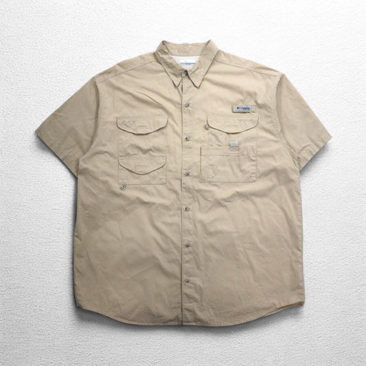 Columbia PFG バハマ 半袖 フィッシング シャツ XL ベージュ コットン FM7130