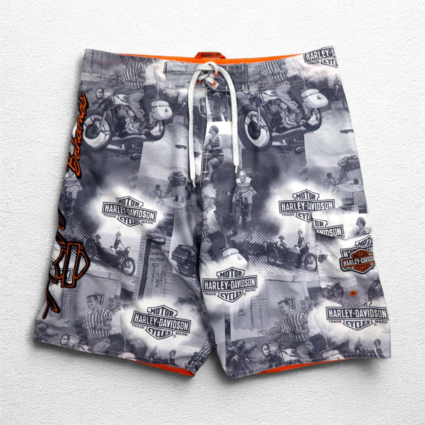HARLEY DAVIDSON 水陸両用 総柄 ボードショーツ ショートパンツ XL グレー ナイロン