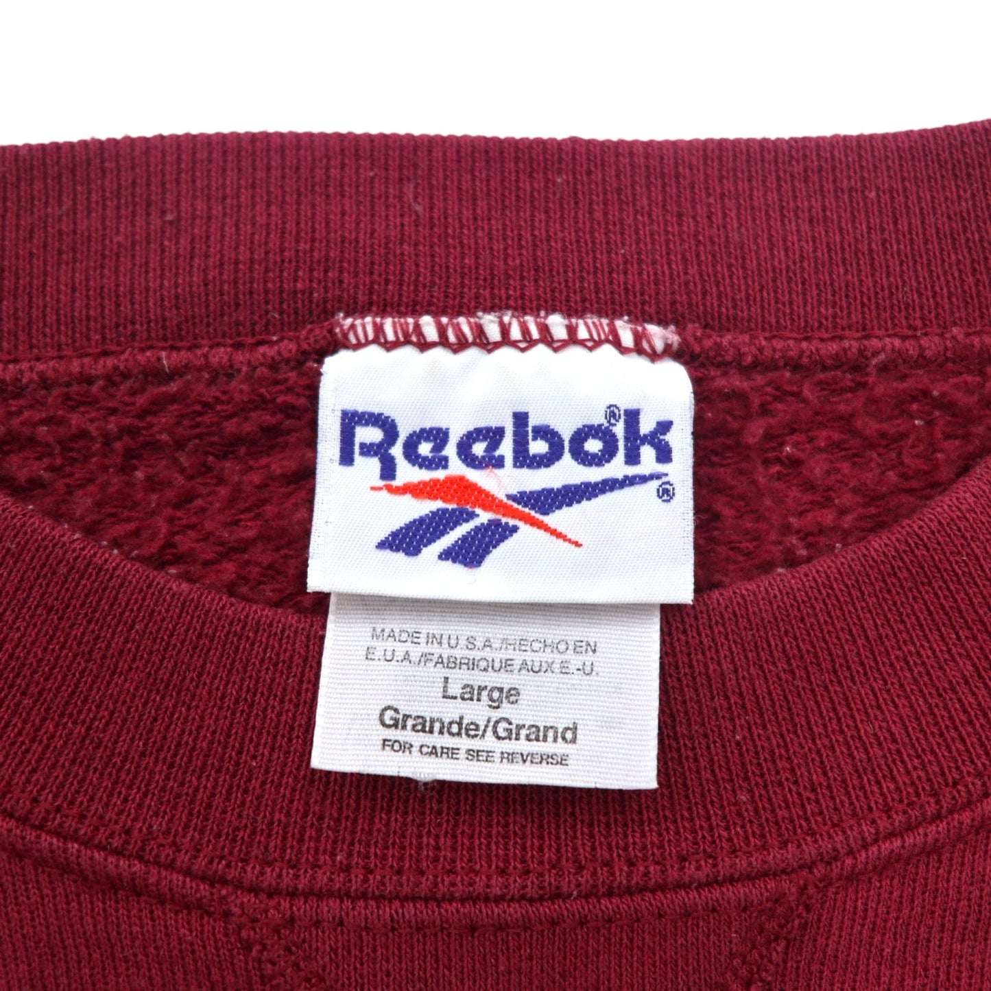 Reebok 90年代 USA製 ベクターロゴ 前V スウェット L ボルドー コットン プリント