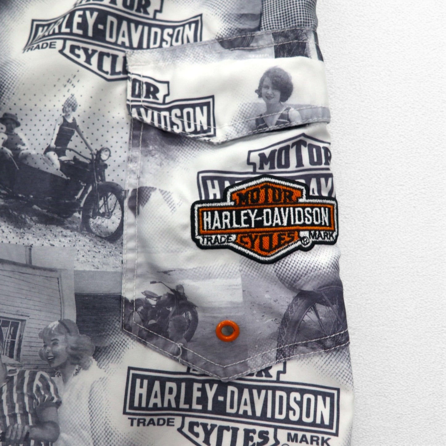 HARLEY DAVIDSON 水陸両用 総柄 ボードショーツ ショートパンツ XL グレー ナイロン