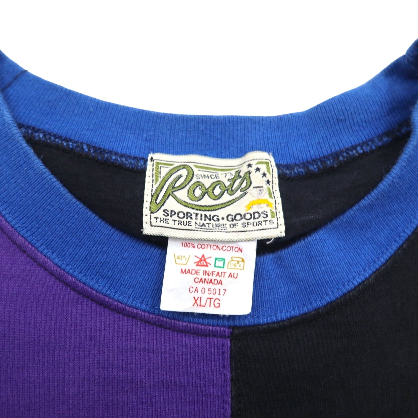 Roots SPORTING GOODS 90年代 カナダ製 カラーブロック Tシャツ XL ブラック ワンポイント刺繍
