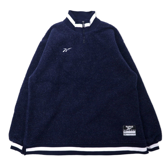 Reebok 90年代 ハーフジップ ボアフリースジャケット S ネイビー ポリエステル ベクターロゴ刺繍 ビッグサイズ