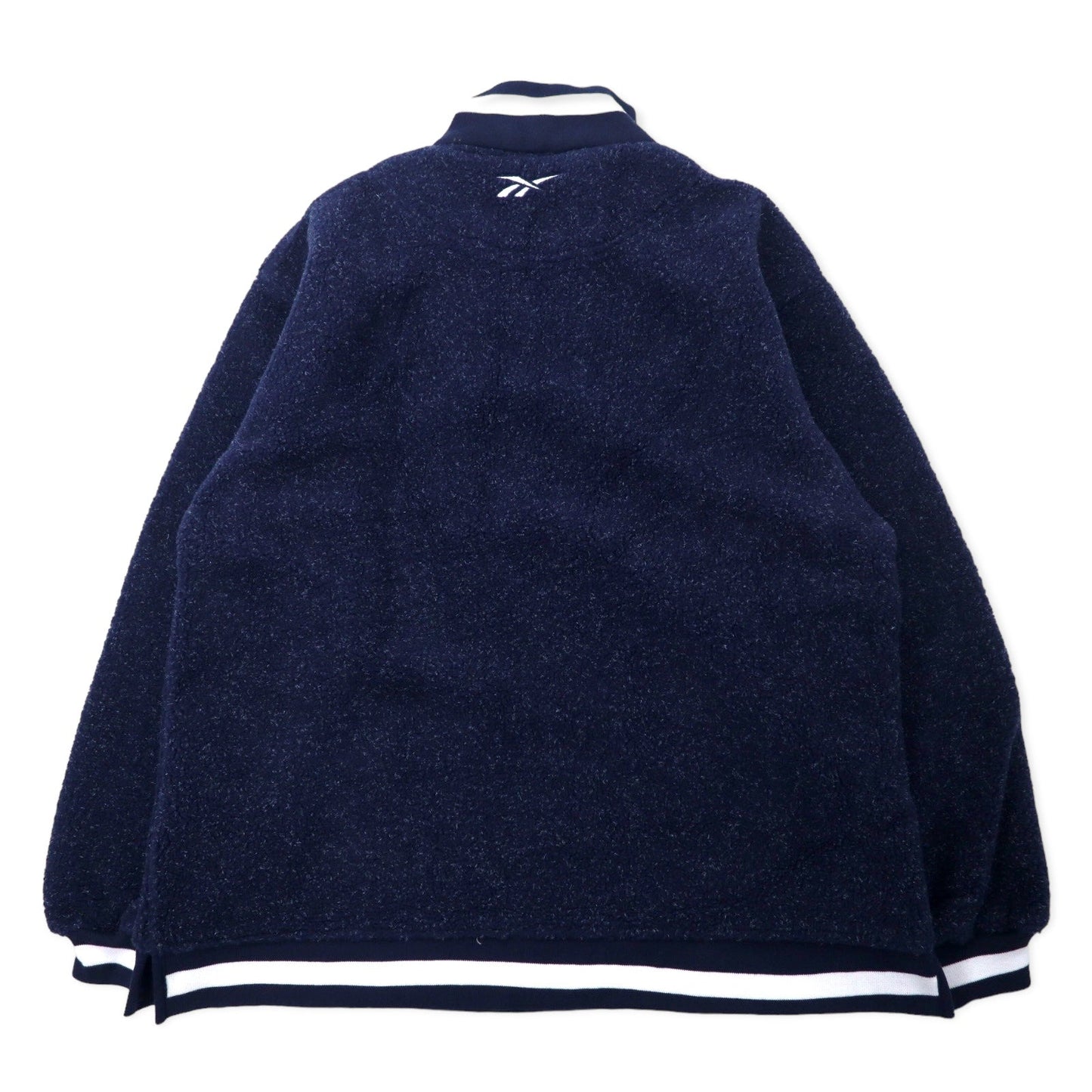 Reebok 90年代 ハーフジップ ボアフリースジャケット S ネイビー ポリエステル ベクターロゴ刺繍 ビッグサイズ