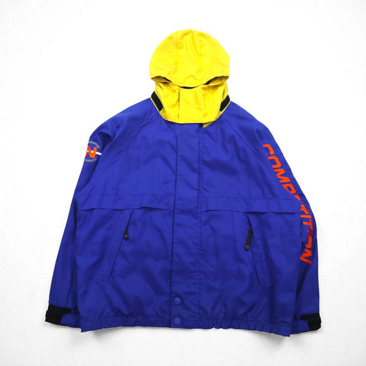NAUTICA COMPETITION 00年代 セーリングジャケット L ブルー ナイロン 袖ロゴ刺繍 フード収納式