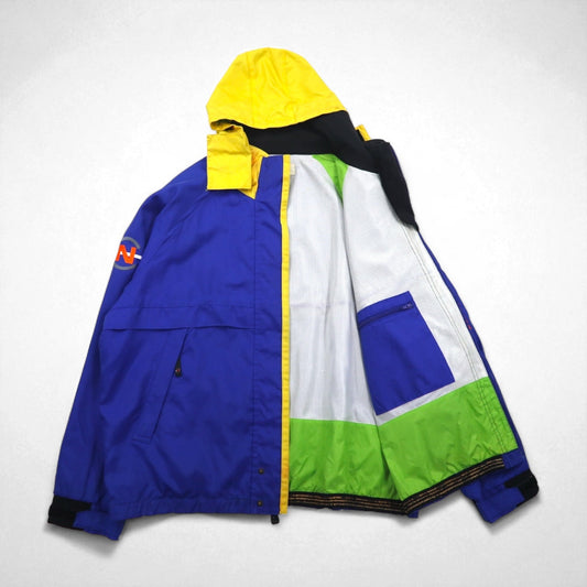 NAUTICA COMPETITION 00年代 セーリングジャケット L ブルー ナイロン 袖ロゴ刺繍 フード収納式