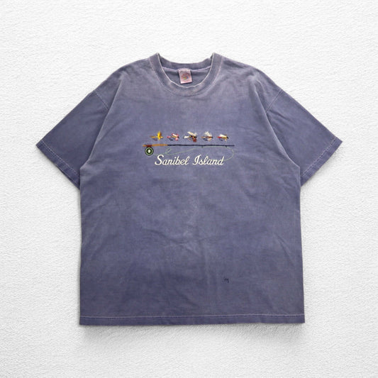 FRUIT OF THE LOOM 90年代 USA製 Tシャツ XL ブルー フィッシング Sanibel Island 刺繍