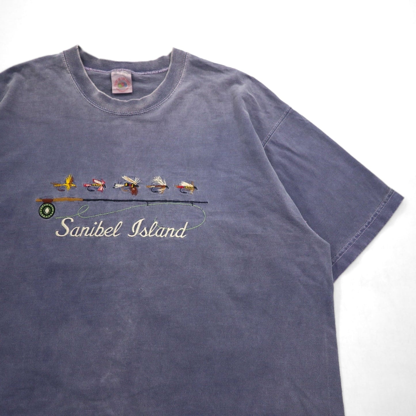 FRUIT OF THE LOOM 90年代 USA製 Tシャツ XL ブルー フィッシング Sanibel Island 刺繍
