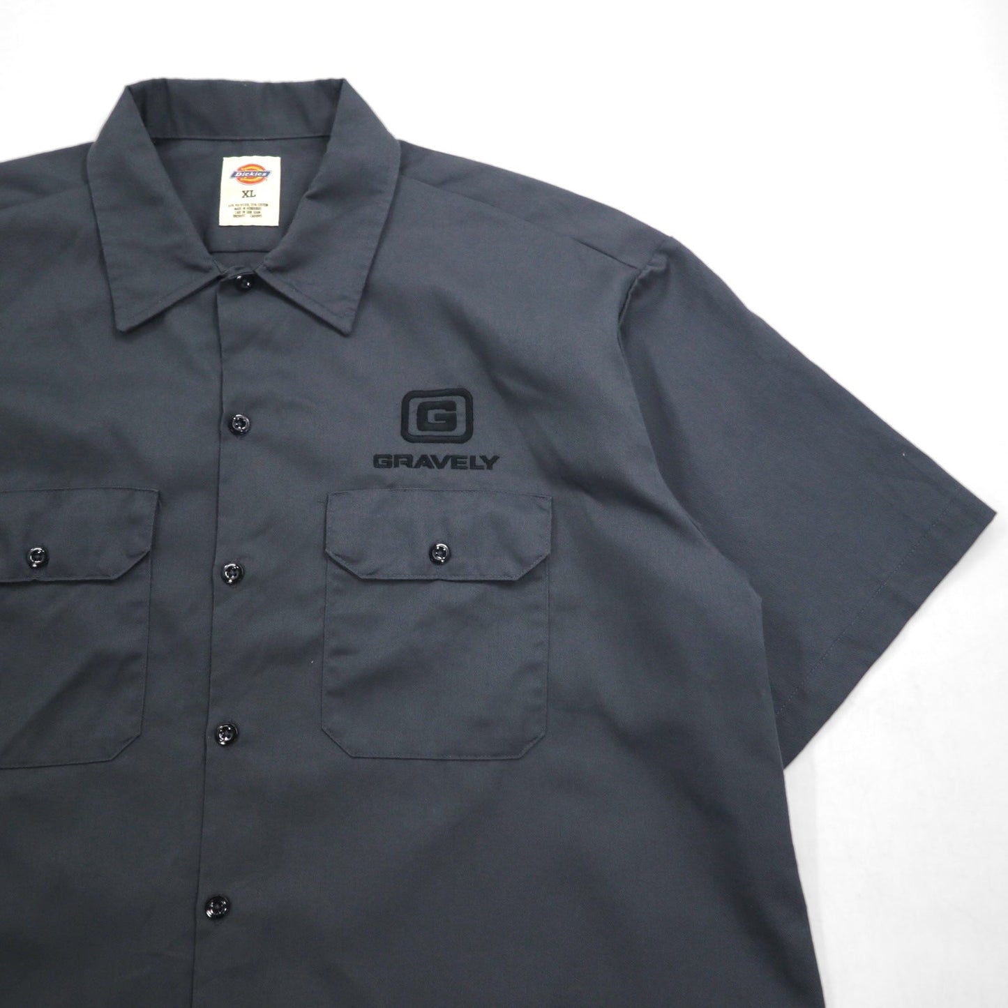 Dickies 半袖 ワークシャツ XL グレー ダブルポケット アメリカ企業 ワンポイント刺繍 GRAVELY