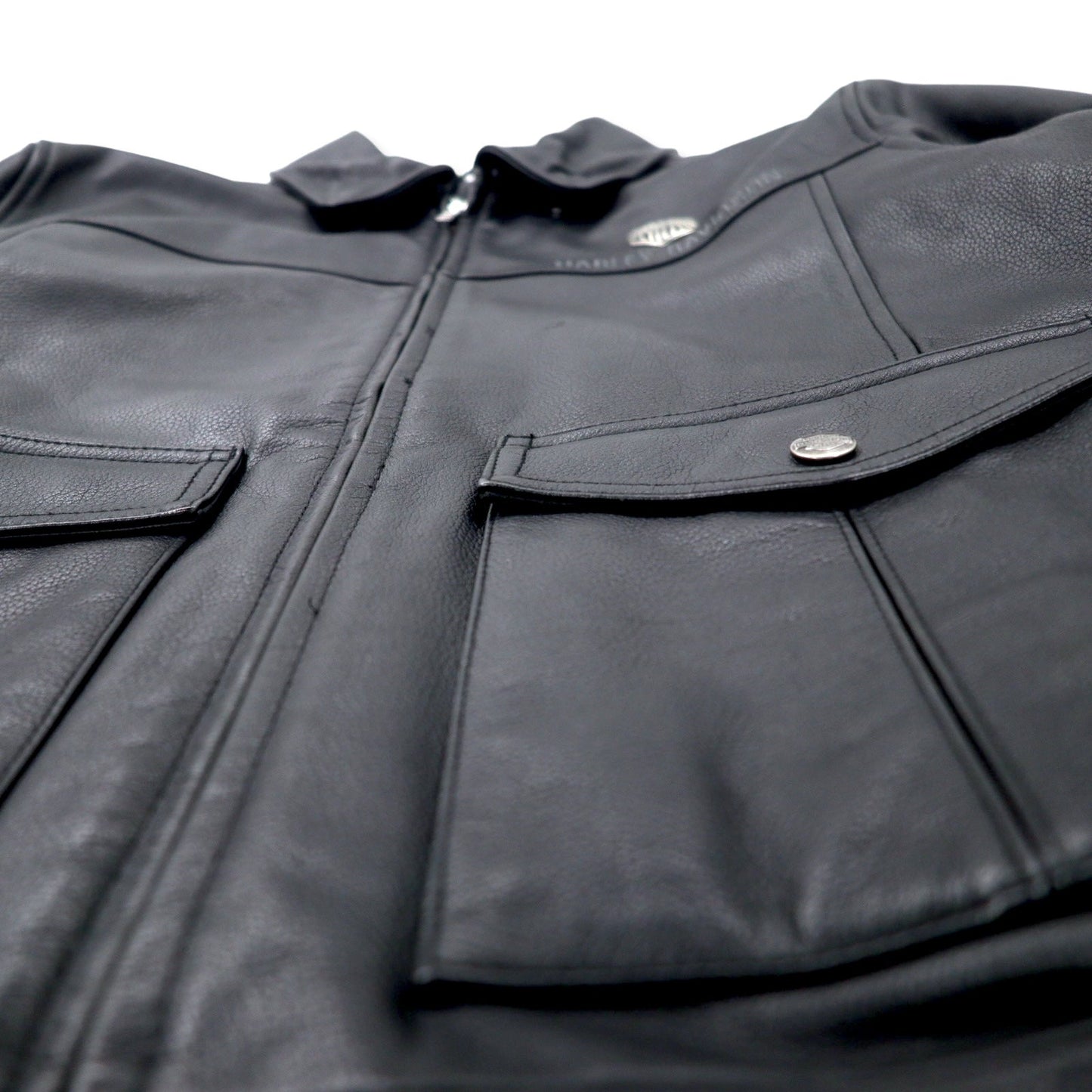 HARLEY DAVIDSON G-1 レザー フライトジャケット ライダースジャケット M ブラック シボ革 襟ボア着脱式 バックロゴ刺繍