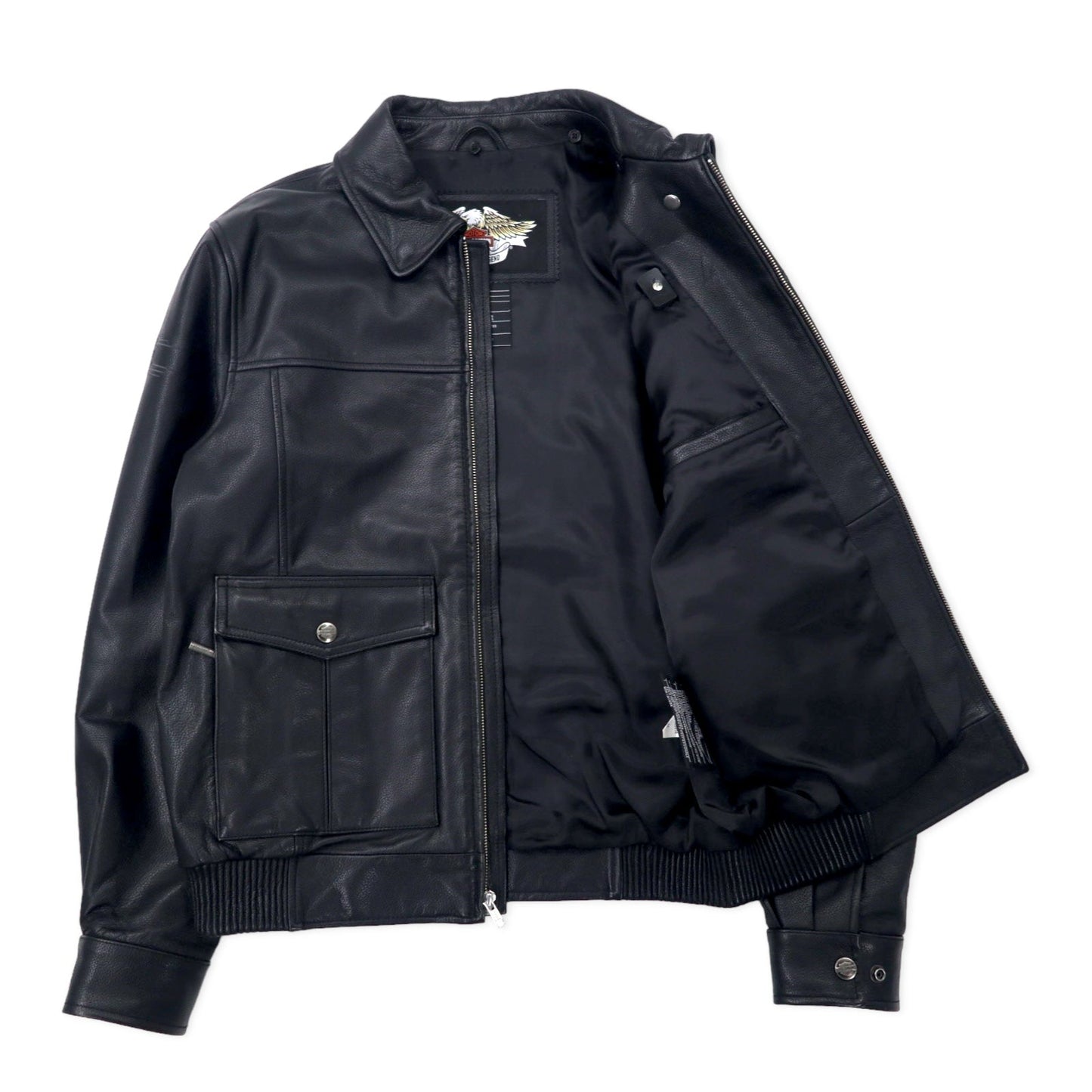 HARLEY DAVIDSON G-1 レザー フライトジャケット ライダースジャケット M ブラック シボ革 襟ボア着脱式 バックロゴ刺繍