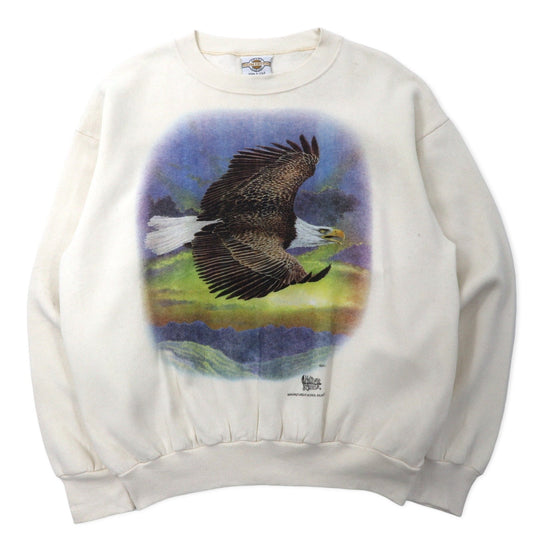 YOCOM KNITTING USA製 90年代 アニマル プリント スウェット L ホワイト コットン Native Land