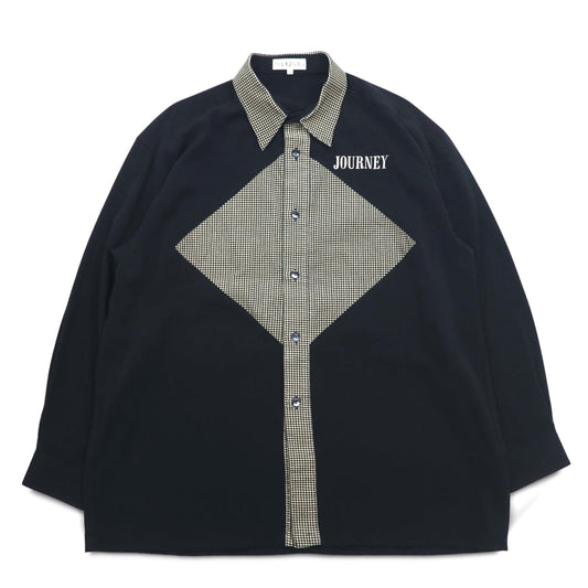 Vintage 90s Japan Made Retro Shirt punto 90年代 異素材切り替え デザイン ポリシャツ L ブラック 日本製