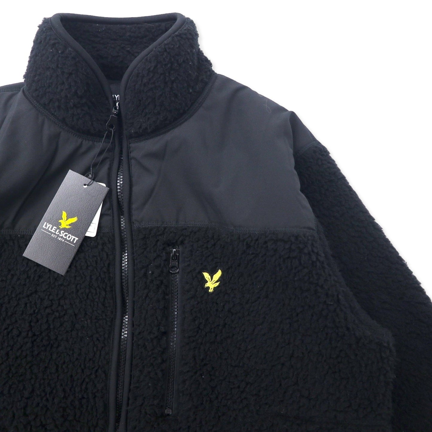 LYLE & SCOTT ナイロン切り替え ボアフリースジャケット LL ブラック ポリエステル ワンポイントロゴ 未使用品