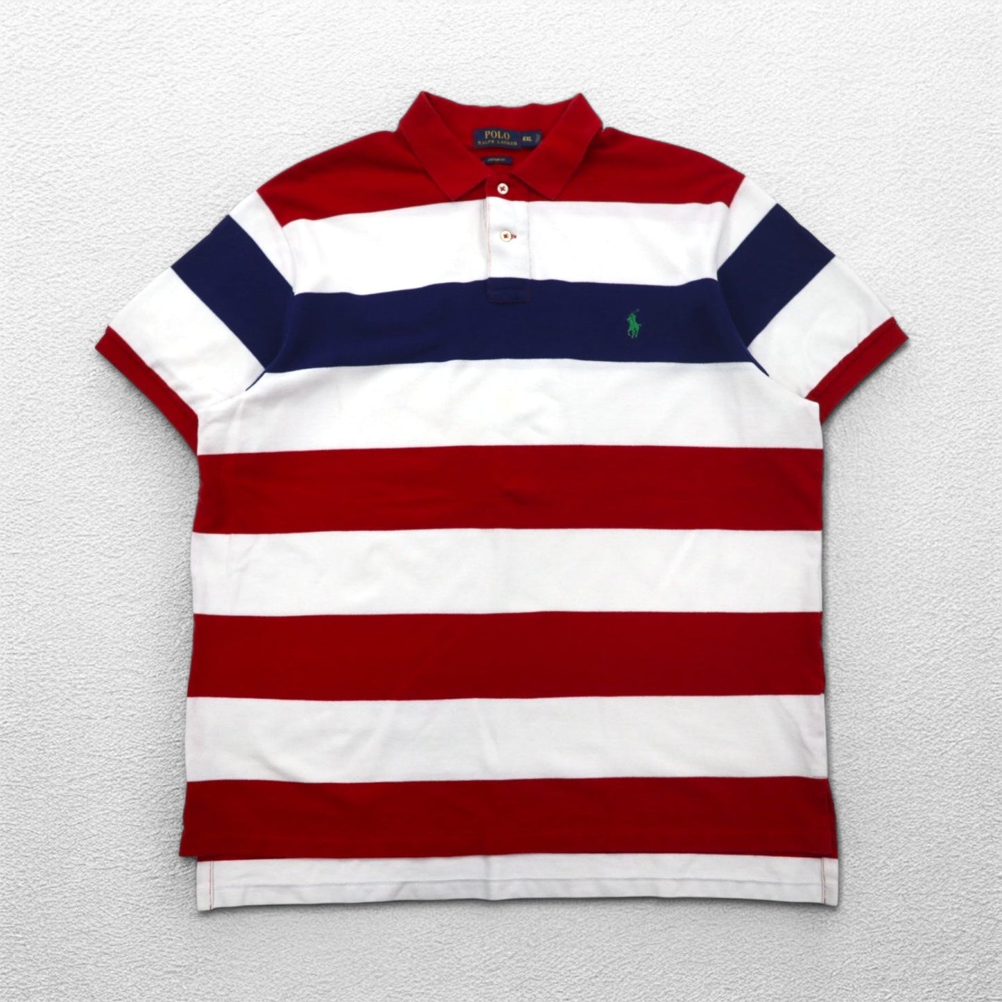 POLO RALPH LAUREN カスタムフィット ボーダー ポロシャツ 2XL レッド ホワイト トリコロール コットン 鹿の子 スモールポニー刺繍